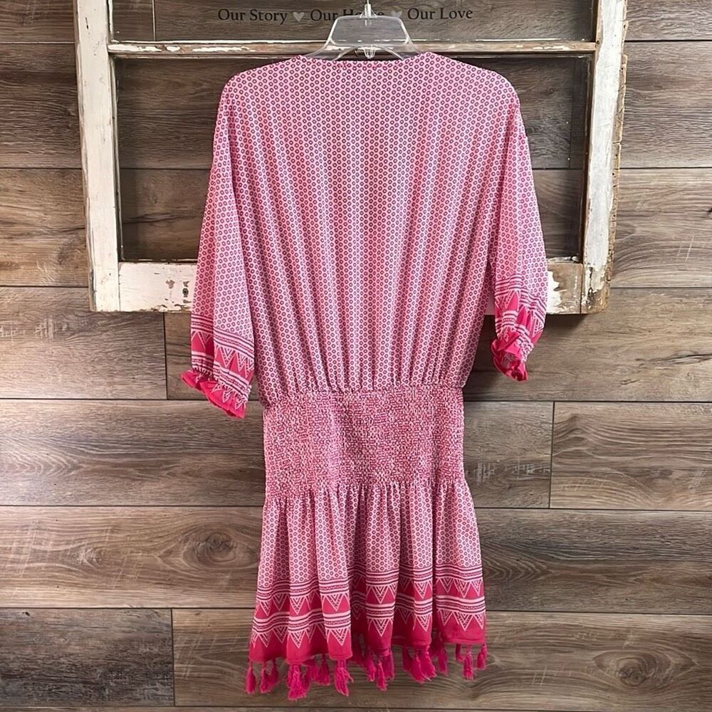 CZ COLLECTION BY CEZELE Womens Tassel Boho Dress Swimcover Sz Small Pink White - Picture 9 of 12